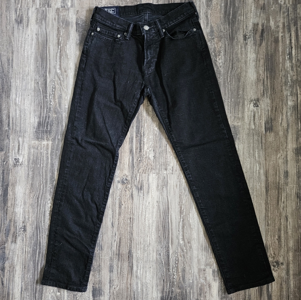 Abercrombie & Fitch Langdon Skinny Stretch Black Denim Jeans, Size 29 x 30